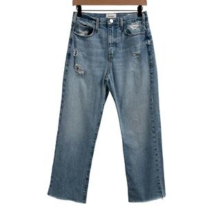 Frame Denim Light Blue Distressed Straight Leg Jeans